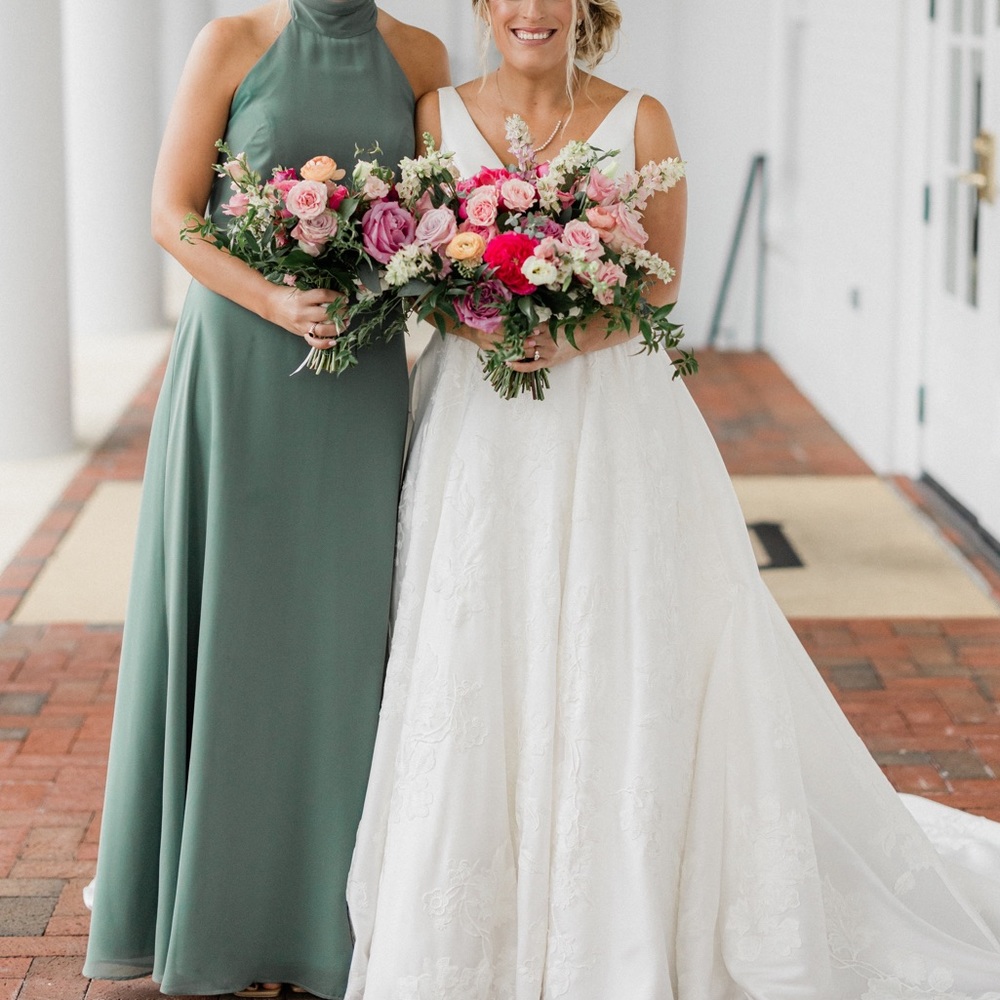 JENNY YOO LUXE CHIFFON EUCALYPTUS BRIDESMAID DRESS